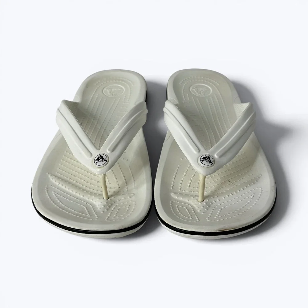 Crocs Crocband Flip Flops White Black 11033 Beach Sandals Mens 9 Womens 11